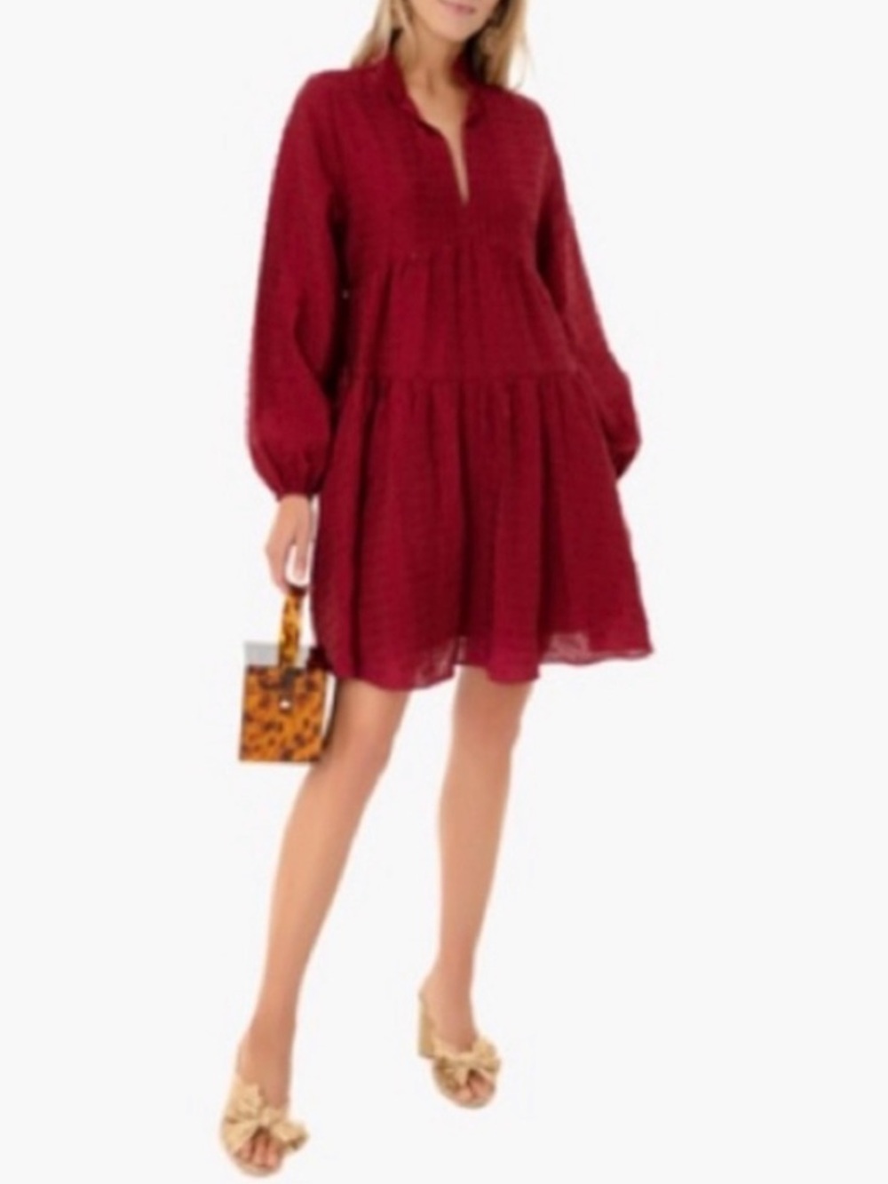 Pomander Place x Tuckernuck Reese Mini Dress Burgundy Textured Cotton Small